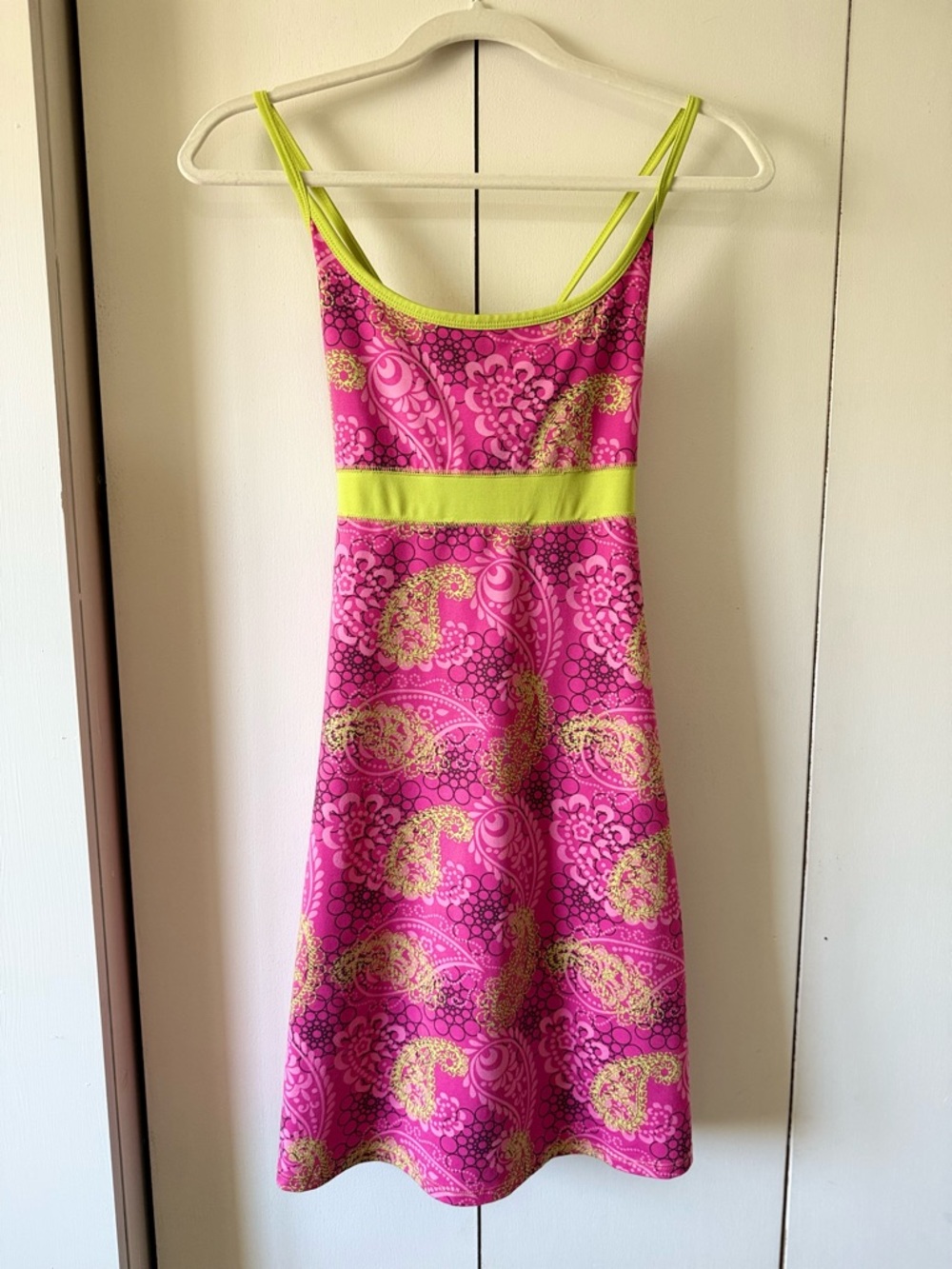 Y2K inspired athletic dress mini dress Lola Pink and green paisley print dress S